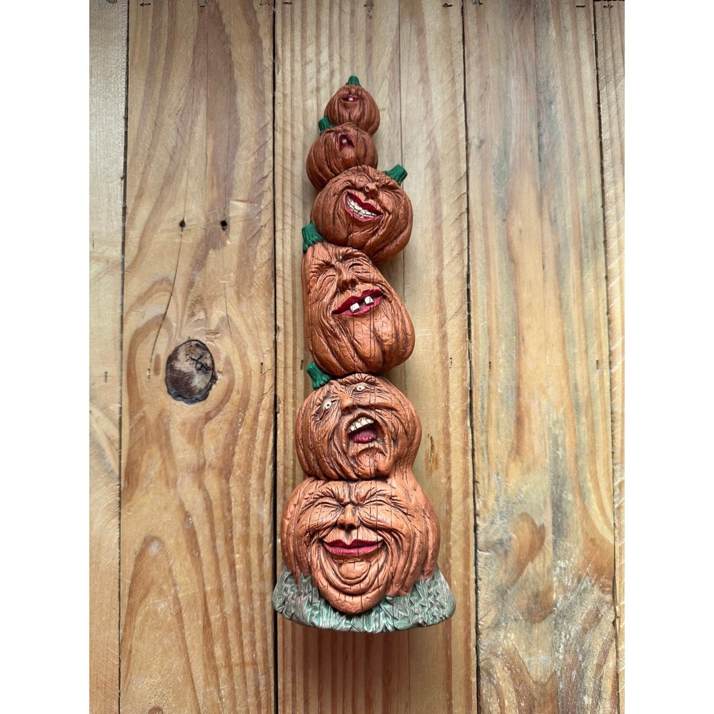 1990s Nowell's Painted Mold Ceramic Halloween Pumpkin Stack 12 Inch